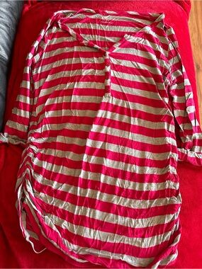 Motherhood Maternity Hot Pink and Beige Striped Maternity Tee